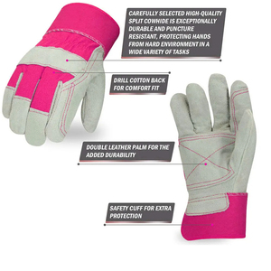 Gants de travail roses de qualité supérieure en cuir de peau de vache gants de travail de jardinage avec cuir de vachette de sécurité - Product Image 2