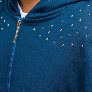 Sweat-shirts à capuche pour hommes surdimensionnés avec strass dégradés bleus, fermeture éclair, polaire épaisse, 100% coton, personnalisable, streetwear vintage, OEM - Product Image 2