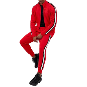 Survêtement rouge pour homme avec chemise noire et blanc noir à rayures latérales, vêtements de sport à fermeture éclair intégrale, vêtements de sport décontractés pour homme de grande taille - Product Image 2