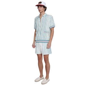 Maillot de bain décontracté à rayures aquarelles bleues avec poche zippée Ceinture élastique écologique à séchage rapide pour homme - Product Image 3