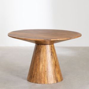 Mesa de centro de madera redonda en natural y nogal para sala de estar - Product Image 6