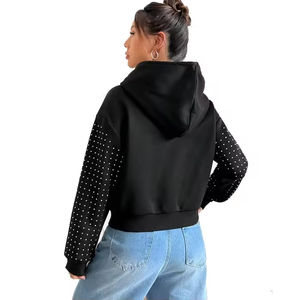 Sudadera con Capucha Personalizada para Mujer, con Hombros Caídos, Cordón Ajustable y Detalles de Pedrería, Felpa Francesa Gruesa, Estilo Urbano, Talla M, Venta al Por Mayor OEM - Product Image 6