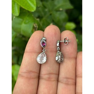 Pendientes de Plata 925 con Cuarzo Rosa y Granate, Accesorio de Moda - Product Image 2