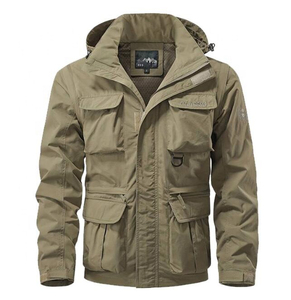Chaqueta Cargo de gran tamaño cortavientos de otoño para hombre con mangas desmontables con cuello con capucha multibolsillo para exteriores holgada a prueba de viento - Product Image 3
