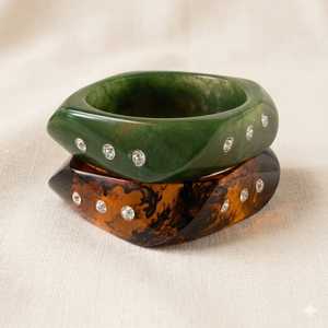 Acrylic Bangle Cuff <b>Bracelet</b> with <b>Crystal</b> Rhinestones Green and Tortoiseshell Design Women's Fashion Jewelry - Product Image 1