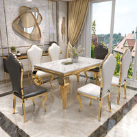 Ensemble de table à manger en marbre avec pieds en métal, mobilier de salle à manger moderne pour usage commercial