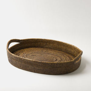 Vintage Natural Rattan Wicker Serving Tray Basket Elegant Floral Eco-Friendly Decorative Kitchen Living Room Handles <b>Catering</b> - Product Image 3