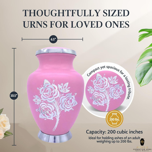 Pink Flower Handcrafted Aluminum Cremation <b>Urn</b> Metal Cremation <b>Urns</b> with Meena Coating Elegant Memorial <b>Urn</b> in <b>Large</b> & Keepsake - Product Image 2