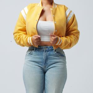 La mejor ropa de 2025, chaquetas universitarias recortadas para damas, chaquetas cortas de béisbol Letterman de lana de alta calidad al por mayor - Product Image 5