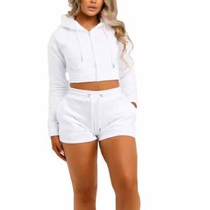 Women's Custom Logo Crop Zipper Jacket <b>and</b> <b>Shorts</b> <b>Set</b> Summer Clothing with Rhinestones Sweat Suit <b>Top</b> <b>and</b> <b>Short</b> <b>Set</b> - Product Image 4