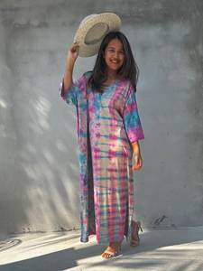 Resort Wear Cotton Kaftan Dress para mujer Beach Cover Up Outfit - Product Image 4