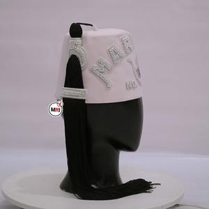 Personnalisé Brodé À La Main DOI ARARAT Fès Blanc Bullion Quatre Rangées De Laine Fezzes Avec Cour Et Numéro 4 Trois Rangées Blanc Fez - Product Image 5