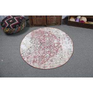 พรมตุรกีโบราณ ขนาด 3.9x3.9 ฟุต พรมลายตารางแดงขาว ทำจากขนสัตว์ - Product Image 3