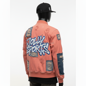 Chaqueta Bomber de alta calidad para hombre, mezcla de algodón con paneles de retazos de mezclilla, chaqueta Bomber con logotipo bordado de estilo desgastado para hombre - Product Image 5