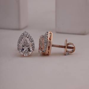 Pendientes de Diamante Cultivado en Laboratorio con Corte de Pera de 1.01CT, con Halo y Oro Rosa de 14K, Joyería Clásica de Compromiso para Regalo de Pareja - Product Image 3