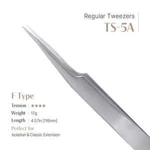 Pince à épiler en acier inoxydable à pointe en fibre (forme F) TS-5A pour extensions de cils et sourcils, styles volume avec applicateur - Product Image 2