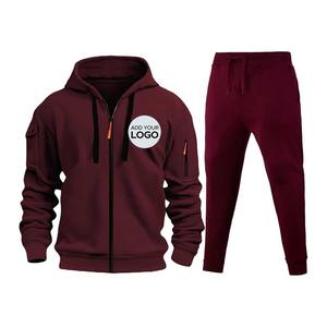 Chándal de maternidad con capucha de 2 piezas para hombre, conjunto de traje de lana de invierno atlético con cremallera completa informal para correr - Product Image 2