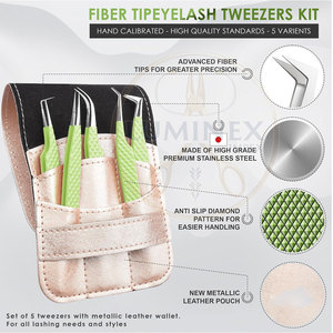 Kit de pince à épiler à pointe de fibre de haute précision pour extensions et isolation Kit de pince à épiler à pointe de fibre antidérapante - Product Image 2
