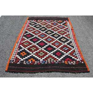 Vintage Turkish <b>Rug</b> Traditional Black Brown 4.7 X 6.9ft <b>Boho</b> Patchwork Design Handmade Wool Latex for Teen Bedside Rectangle - Product Image 1