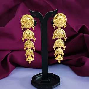 Indian Ethnic Jewellery Gold Plated Engraved Big Dangle Wedding <b>Earrings</b> Indian Wholesaler Jewelry Set for Women - Product Image 2