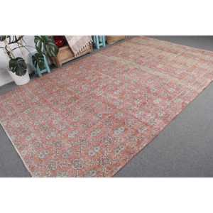 6.7x10.9 ft Vintage Rug, Turkish Oversize Rug, <b>Red</b> Camouflage <b>Wool</b> Rug - Product Image 4