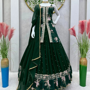 Elegante top de seda Lehenga Fusion Micro Lined Reyon con detalles de Chikan Kari y detalles de lentejuelas al por mayor a precio barato - Product Image 1