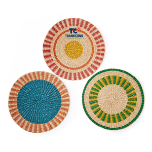 Manteles individuales redondos coloridos de algas marinas, manteles individuales de mimbre bohemios, manteles individuales de carga hechos a mano de Vietnam - Product Image 2