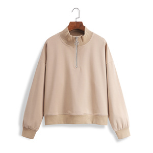 Ventas al por mayor de alta calidad otoño hombro caído Color sólido Zip up Stand Collar Crop Top mujeres sudaderas con capucha transpirables mujeres sudaderas con capucha - Product Image 2