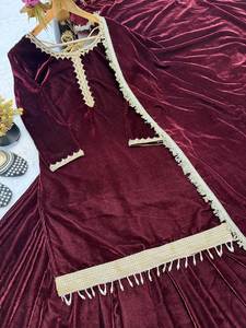 Elegante y Sofisticado Salwar Kameez de Tres Piezas en Tela Georgette Viscosa Pura con Bordado Jari y Pedrería para Bodas y Fiestas - Product Image 4