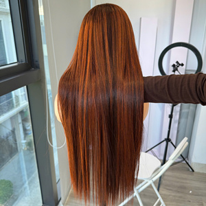 ผมตรงสีส้มใสแบบโปร่งแสง  ติดลูกไม้ด้านหน้า  ผมแท้เวียดนาม ราคาโรงงานโดยตรง - Product Image 6