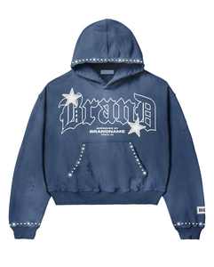 เสื้อฮู้ดแขนยาวพิมพ์ลายเทอร์รี่ฝรั่งเศสหรูหราสำหรับผู้ชาย: เสื้อครอปแขนยาวพิมพ์ลายกรดติดไรน์สโตน - Product Image 3