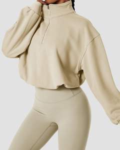 Sweats à capuche courts à col roulé avec fermeture éclair pour femme haut court surdimensionné à épaules tombantes sweats à capuche coupe skinny pour femme - Product Image 2