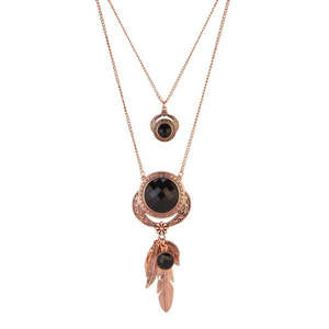 Urthn 2-Layer Chain Necklaces Rose Gold Plated with <b>Crystal</b> Stone 1110510C - Product Image 1