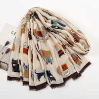 Écharpe en coton imprimée chat 180*85CM, tendance féminine, nouveau motif animal, châle en viscose, hijabs, châles de plage, vente chaude