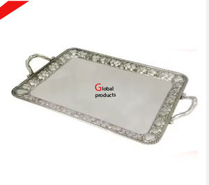 Plateau de service de forme ovale en acier inoxydable argenté au look simple pour restaurant et bar d'hôtel - Product Image 5