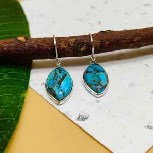 925 argent Sterling fait à la main boucle d'oreille Marquise forme bleu cuivre Turquoise boucle d'oreille bijoux en argent fin boucles d'oreilles en gros - Product Image 3