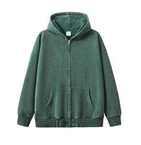 Conjunto Deportivo Extra Grande con Sudadera con Capucha Lisa con Cierre y Pantalones Deportivos Anchos de Pierna Ancha con Lavado Ácido - Product Image 5