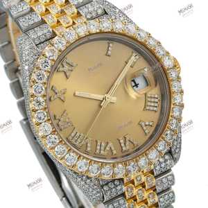 นาฬิกาควอทซ์หน้าปัดสีทองแบบตัวเลขโรมัน38มม. รุ่นลิมิเต็ดอิดิชั่นนาฬิกาหรูสีทองประดับเพชรโมอิสซาไนต์ - Product Image 2