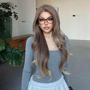Suzanna-DWY 13x6 Lace Front Free Part Synthetic <b>Wig</b> Balayage Light <b>Brown</b> Blonde Curly Synthetic <b>Wigs</b> - Product Image 1