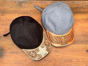Tooled Leather CUSTOMIZABLE CAP Cowboy Leather Cap Western Summer Trucker Handtooled <b>Hat</b> Patch <b>Hat</b> Handmade Summer Cap - Product Image 5
