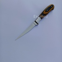 Couteau de cuisine artisanal de qualité supérieure en acier J2, couteau à fileter, couteau de chef avec étui en cuir, embout en acier et manche en bois Pakka