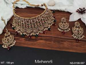 Fancy Style Antique Brass Jewelry Mehendi Polish Design Party Wear Designer Wear Antique Heavy <b>Choker</b> Necklace Set Jewelry Sets - Product Image 5
