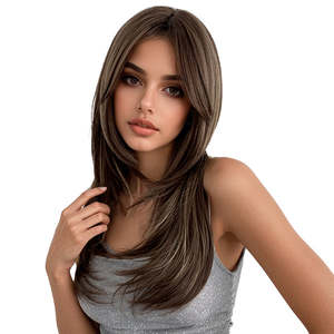 Autumn-DWY Glueless Synthetic <b>Wig</b> Natural Wavy Layer Cut with Adjustable Cap Size Transparent <b>Lace</b> Color - Product Image 2