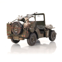 OMH AJ030 Jeep Willys-Overland 1941 Peinte à la Main, Échelle 1:12, Acrylique Vert, 16,5x15,2 cm, Présentoir Rectangulaire pour Table, Décoration Maison