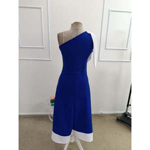 Robe asymétrique pour femme avec détail ruban, robe en crêpe importée bicolore, 34440 - Bleu Saks - Product Image 6