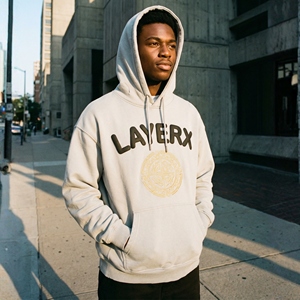 Sweat à capuche pour homme en coton lourd 500 g/m² French Terry brodé pour un imprimé graphique, coupe ample et oversize, pull d'hiver écologique - Product Image 5