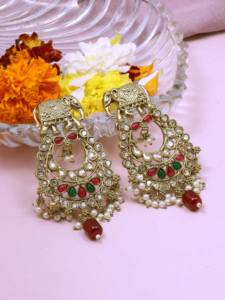 Pendientes colgantes AD inversos tradicionales, Pendientes chapados en Mehandi, juego de pendientes de lujo, pendientes de moda, Pendientes colgantes personalizados. - Product Image 3