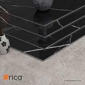 Azulejos de porcelana de lujo modernos ERICA THUNDER BLACK Acabado de alto brillo 600x1200mm Mejora elegante para paredes de pisos de centros comerciales de hoteles - Product Image 2
