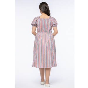 NOUVELLE ROBE TENDANCE À COL QUADRUPÈDE À RAYURES COLORÉES ET MANCHES COURTES POUR FEMMES, ROBE CONFORTABLE, RESPIRANTE ET ÉLÉGANTE - Product Image 3