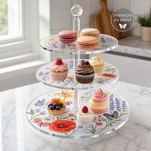Soporte de Acrílico de 3 Niveles con Diseño de Cuadrícula Estética para Té de la Tarde, Reutilizable y Ecológico, para Cafeterías y Boutiques - Product Image 1